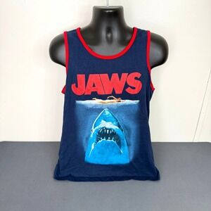 Jaws Tank Top Mens XL Navy Blue Movie Poster Graphic Ringer Sleeveless Tee